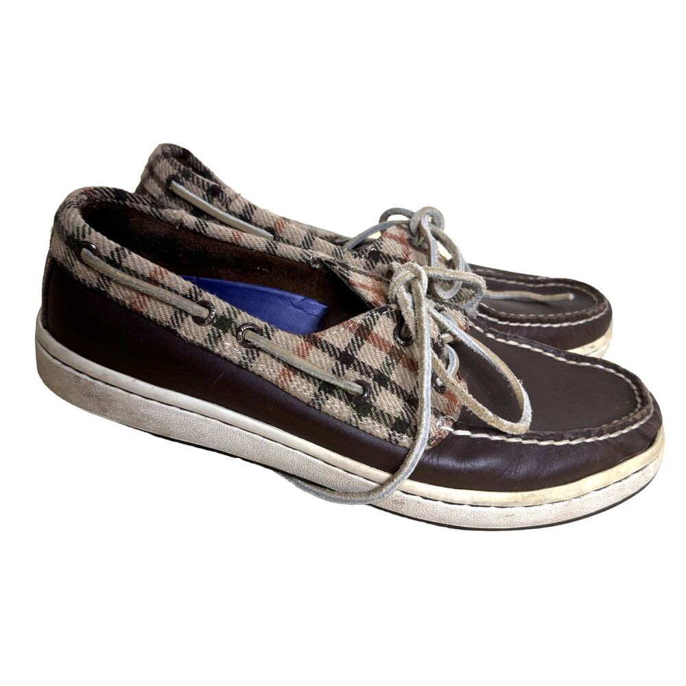 Sperry Top Sider Mens Loafers Boat Shoes Leather Plaid Brown 8 M